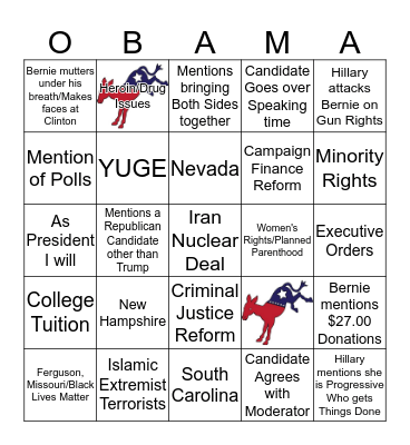 Democratic Debate Card #2 February 11, 2016 Bingo Card