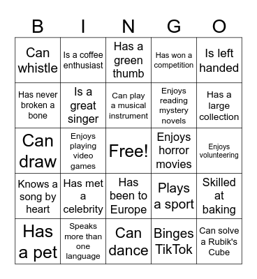 CT101 Bingo Card