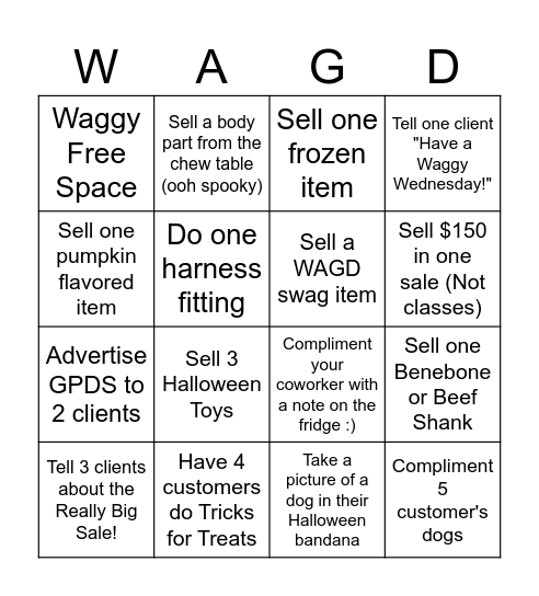 WAGD Bingo Card