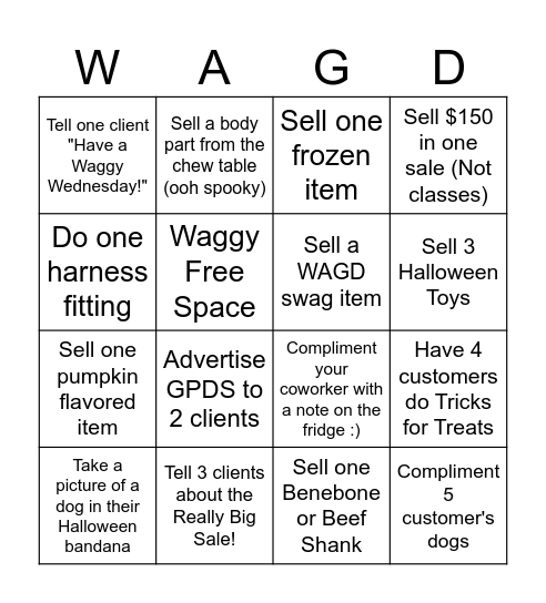 WAGD Bingo Card