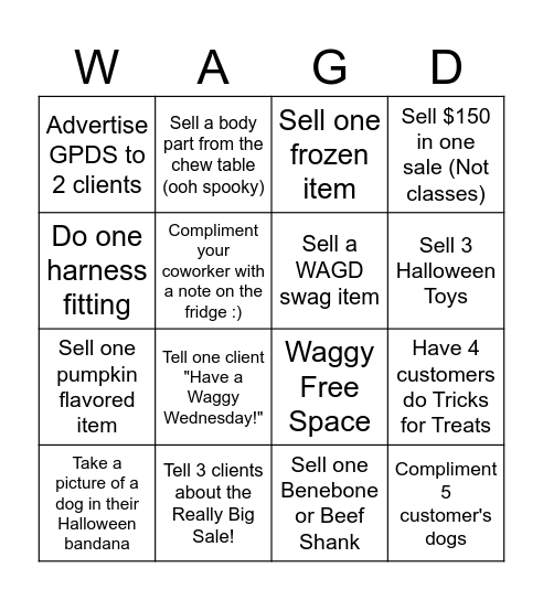 WAGD Bingo Card