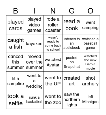 Back to School BINGO Card