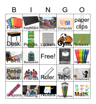 Back to School Bingo Card