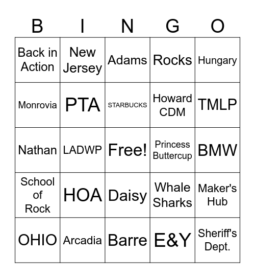 August 13th Glass Blowing Party Bingo Card