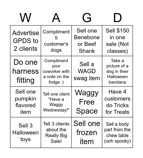 WAGD Bingo Card