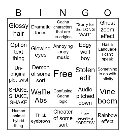 Gacha Edit Bingo Card