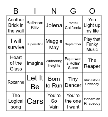 70's MUSIC BINGO #1 Bingo Card