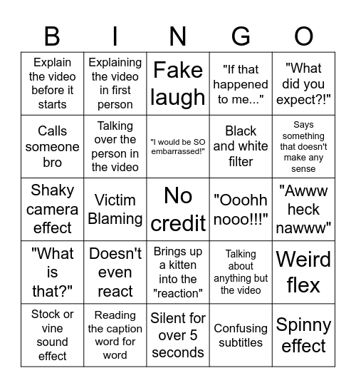 Sssniperwolf Bingo Card