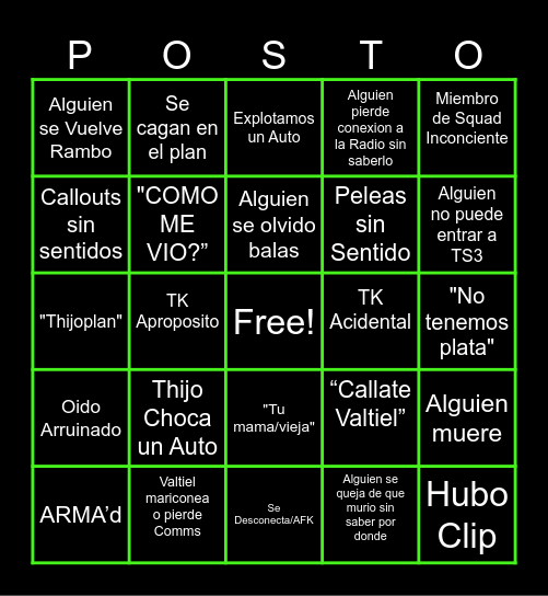 ARMA 3 PMC 1 Bingo Card