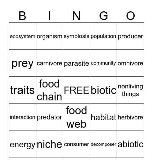 Matter & Energy in Organisms & Ecosystems  Bingo Card