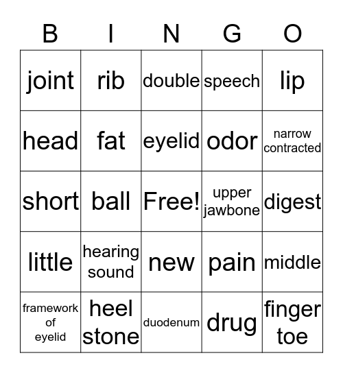 Med Terminology Bingo Card