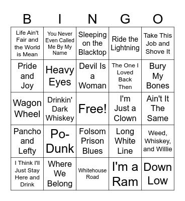 Real Country Bingo Card