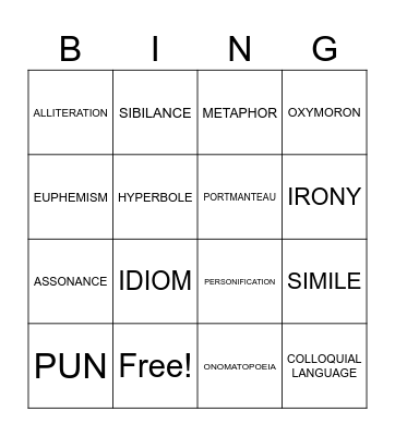 LANGUAGE FEATURES Bingo Card