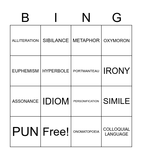 LANGUAGE FEATURES Bingo Card