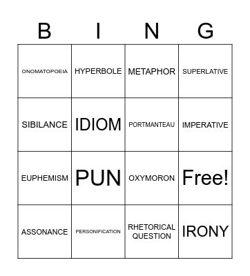 LANGUAGE FEATURES Bingo Card