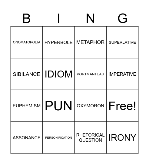 LANGUAGE FEATURES Bingo Card