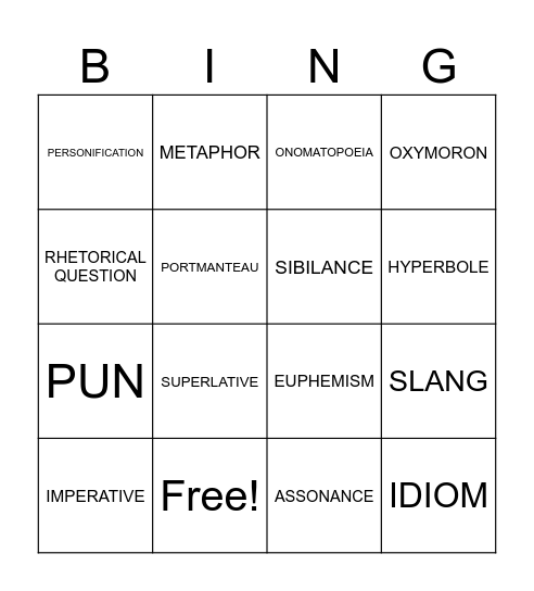 LANGUAGE FEATURES Bingo Card