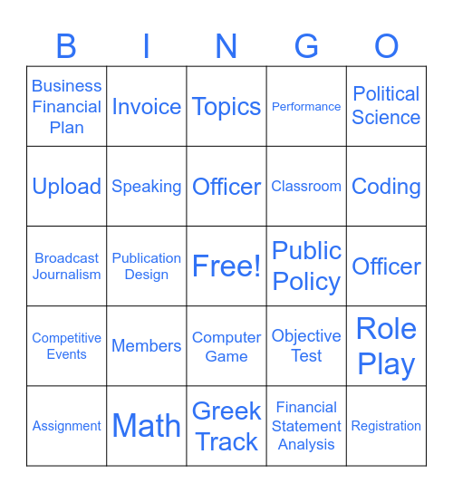 FBLA Bingo Card