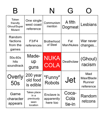 Fallout TV Show Bingo Card