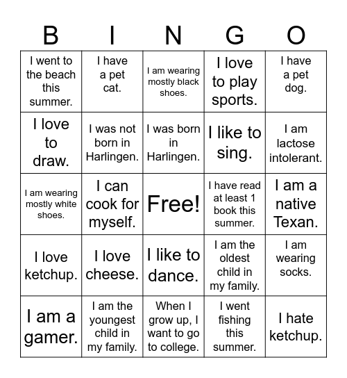 ICE BREAKER Bingo Card