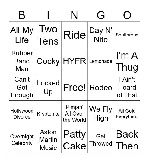 Hip Hop Now and Then Bingo Card