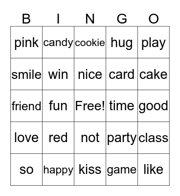 Valentines Day Bingo Card