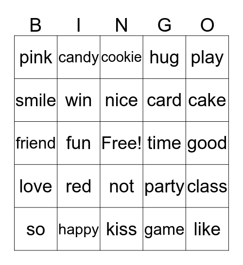 Valentines Day Bingo Card