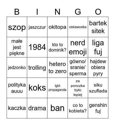 Awizawka Bingo Card