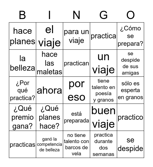 Gabi 10 Bingo Card