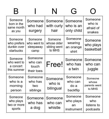 Get To Know Me Bingo! Bingo Card