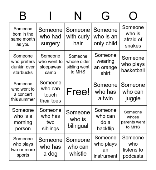 Get To Know Me Bingo! Bingo Card