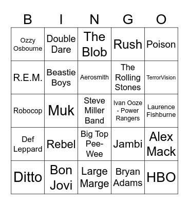 Slime, 80s Rock, & Pee-Wee Bingo Card