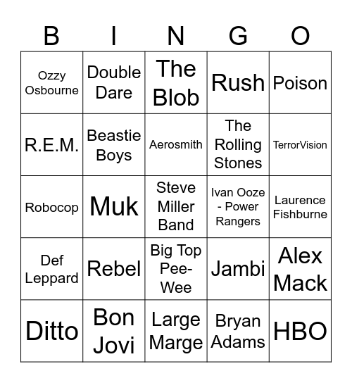 Slime, 80s Rock, & Pee-Wee Bingo Card