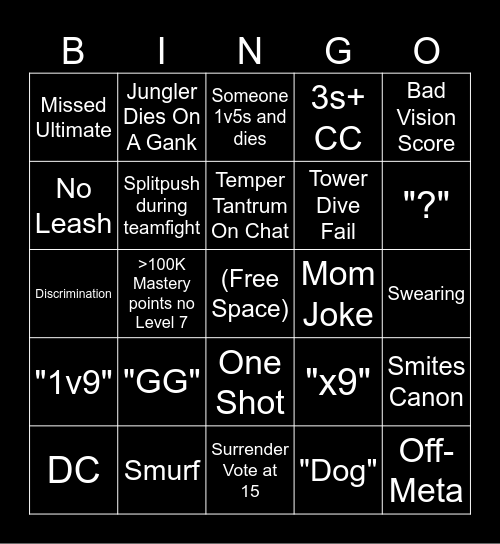 LOL RANKED Bingo Card