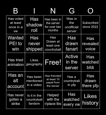 Bingo thing idk Bingo Card
