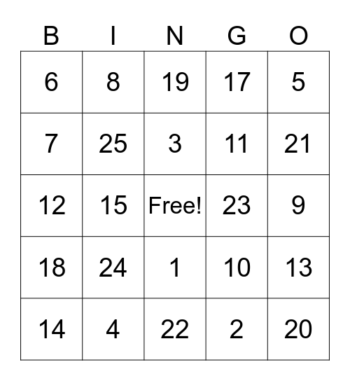 Classroom Rules Bingo Card