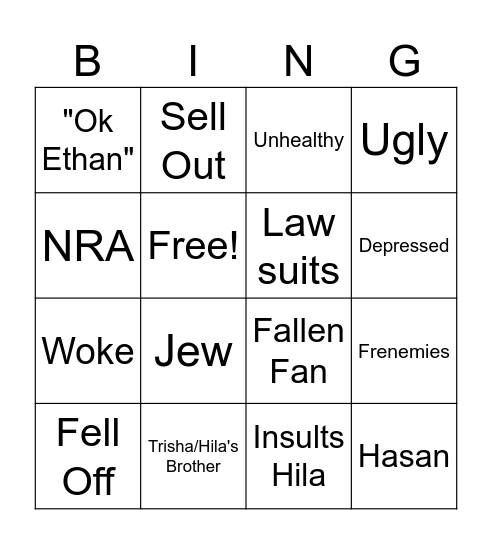 H3H3 Hater Card Bingo Card