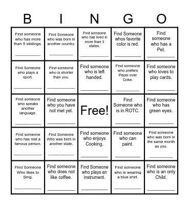 Find Someone Who Bingo Card