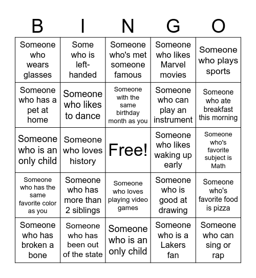 Human Bingo Card