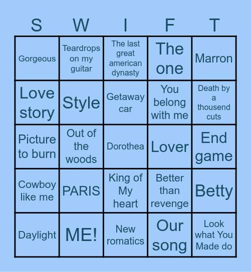 Bingazo Swftie Bingo Card