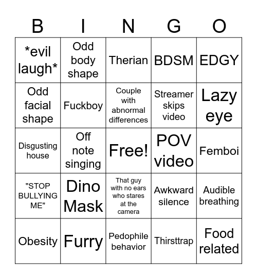 TikTok Cringe Bingo Card