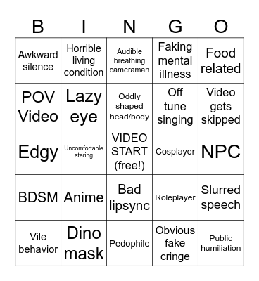 TikTok Cringe Bingo Card