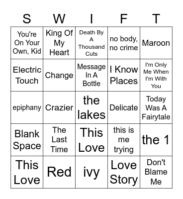Bingo Swiftie Bingo Card