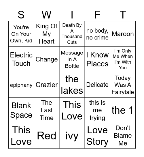 Bingo Swiftie Bingo Card