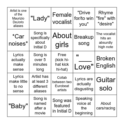 EUROBEAT BINGO Card