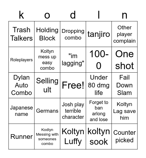 kodlyn bingo Card