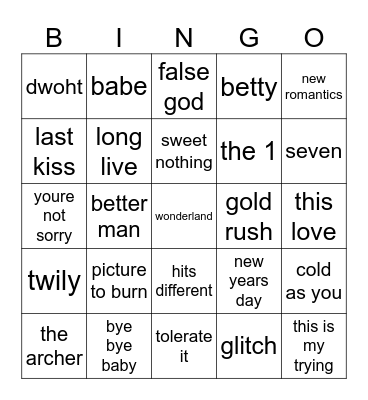 taylor's version Bingo Card