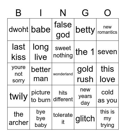 taylor's version Bingo Card