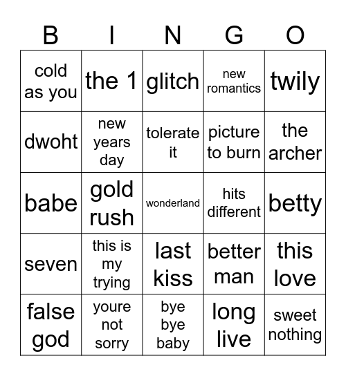 taylor's version Bingo Card