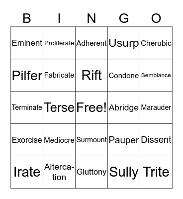 Vocabulary Test 3 Bingo Card